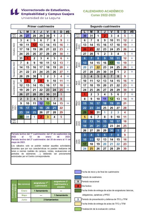 Calendario académico, horarios y exámenes .